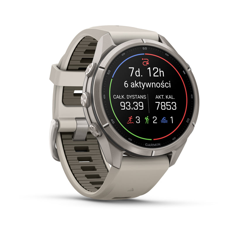 Garmin fēnix 9 Pro – inReach®, 43 mm, Tytanowy z silikonowym paskiem w kolorze Fog Gray / Dark Sandstone