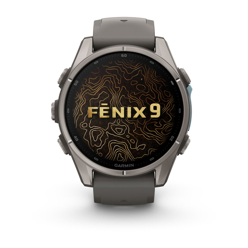 Garmin fēnix 9 – smartwatch, 43 mm, Tytanowy z silikonowym paskiem w kolorze Pebble Gray