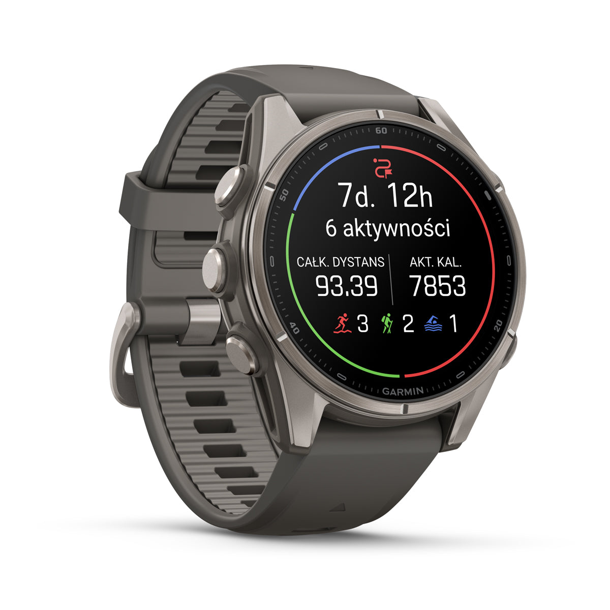 Garmin fēnix 9 – smartwatch, 43 mm, Tytanowy z silikonowym paskiem w kolorze Pebble Gray