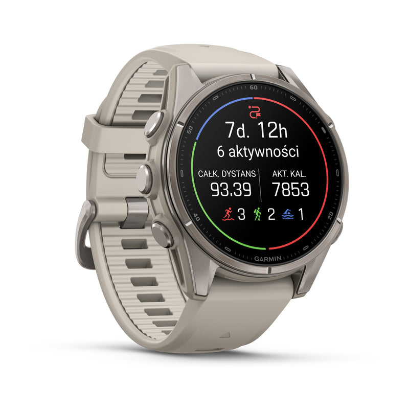 Garmin fēnix 9 – smartwatch, 43 mm, Tytanowy z silikonowym paskiem w kolorze French Gray