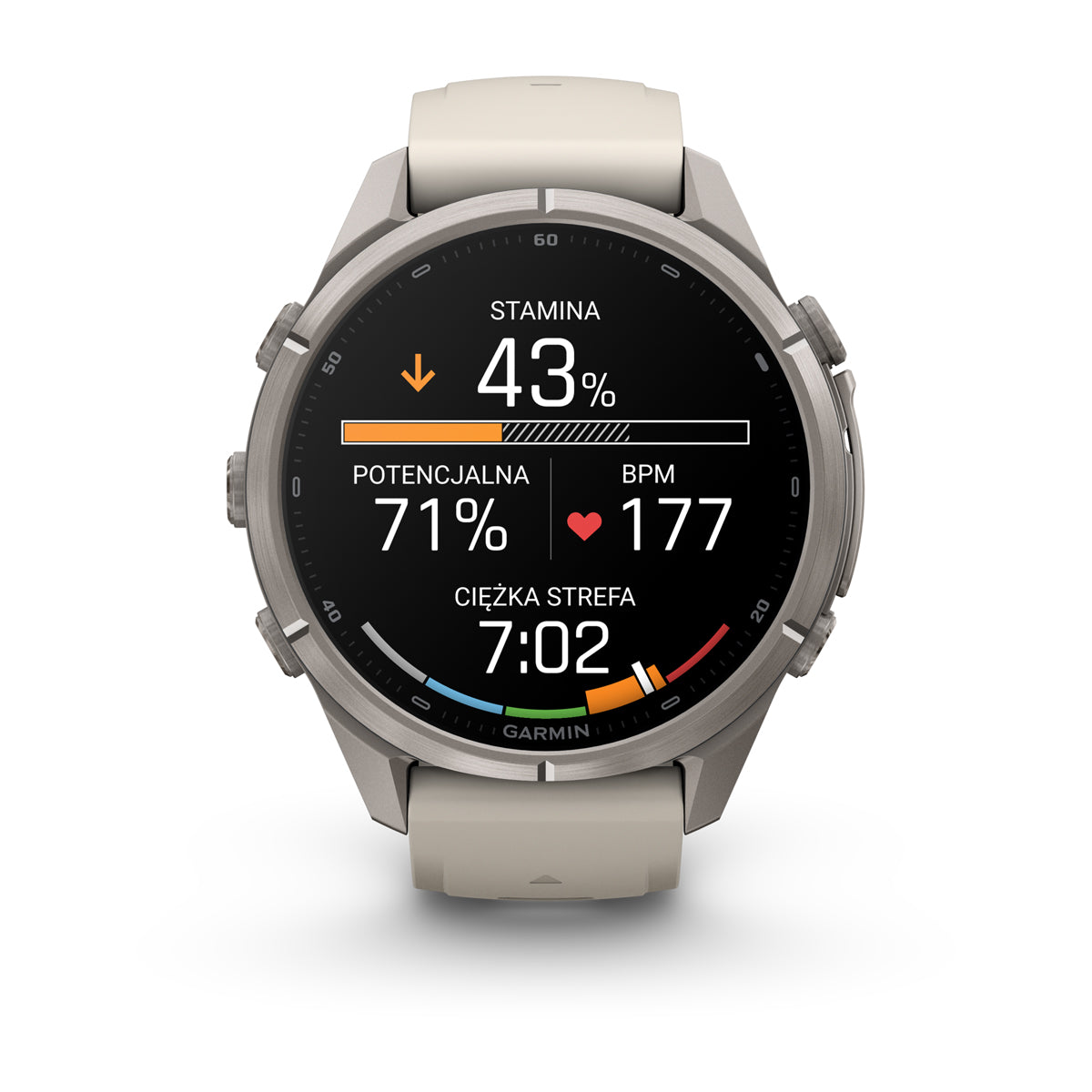 Garmin fēnix 9 Pro – inReach®, 43 mm, Tytanowy z silikonowym paskiem w kolorze Fog Gray / Dark Sandstone