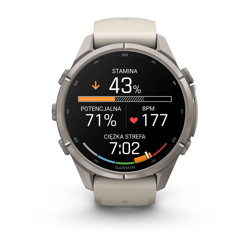 Garmin fēnix® 9 Pro – smartwatch, 43 mm, Tytanowy z silikonowym paskiem w kolorze Fog Gray / Dark Sandstone