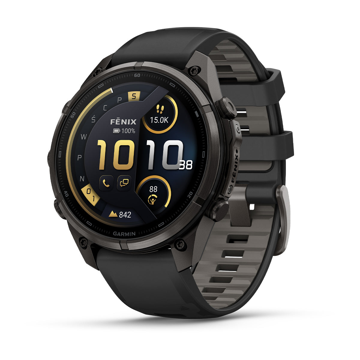 Garmin fēnix 9 Pro – inReach®, 47 mm, Tytanowy w kolorze Carbon Gray z powłoką (DLC) z silikonowym paskiem w kolorze Black / Pebble Gray