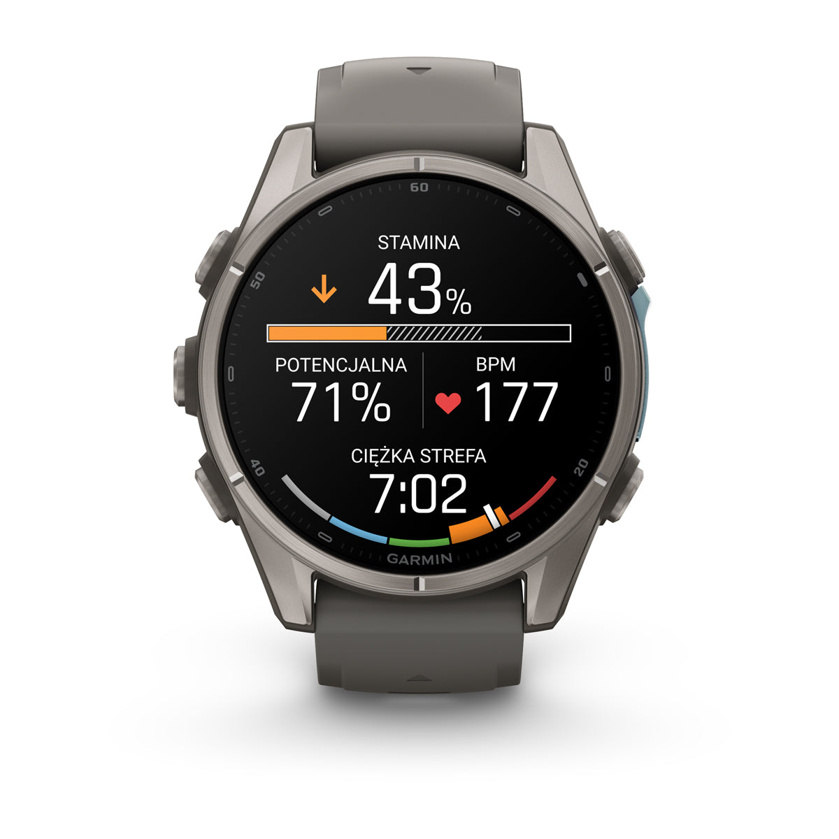 Garmin fēnix 9 – smartwatch, 43 mm, Tytanowy z silikonowym paskiem w kolorze Pebble Gray