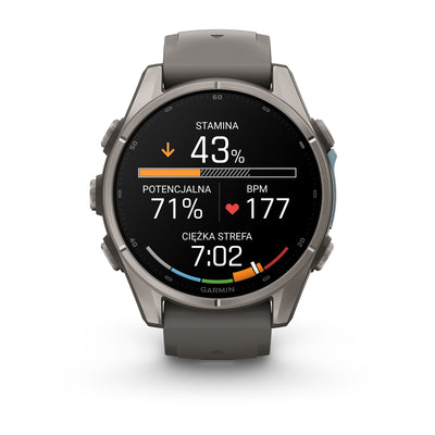Garmin fēnix 9 – smartwatch, 43 mm, Tytanowy z silikonowym paskiem w kolorze Pebble Gray