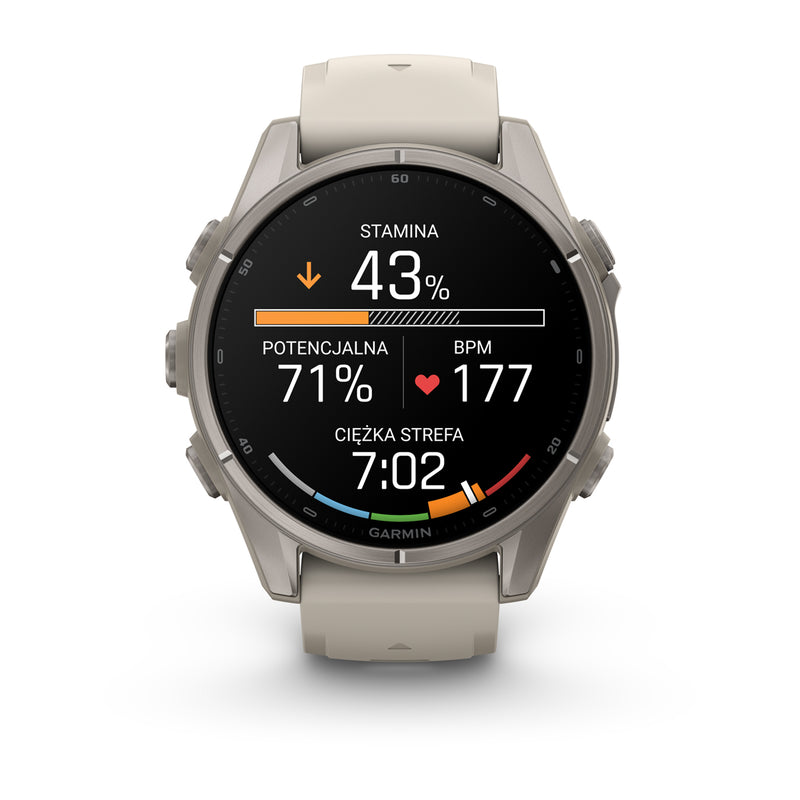 Garmin fēnix 9 – smartwatch, 43 mm, Tytanowy z silikonowym paskiem w kolorze French Gray