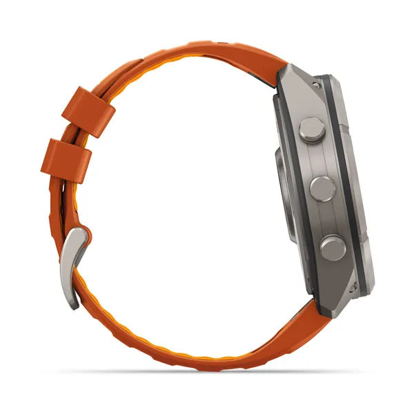 Garmin fēnix 9 Pro – inReach®, 51 mm, Tytanowy z silikonowym paskiem w kolorze Autumn Orange / Spark Orange