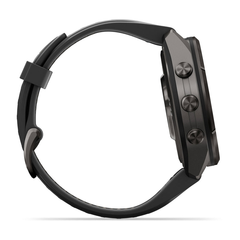 Garmin fēnix 9 Pro – inReach®, 43 mm, Tytanowy w kolorze Carbon Gray z powłoką (DLC) z silikonowym paskiem w kolorze Black / Pebble Gray