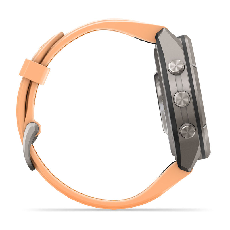 Garmin fēnix 9 Pro – inReach®, 43 mm, Tytanowy z silikonowym paskiem w kolorze Shell Pink / Autumn Orange