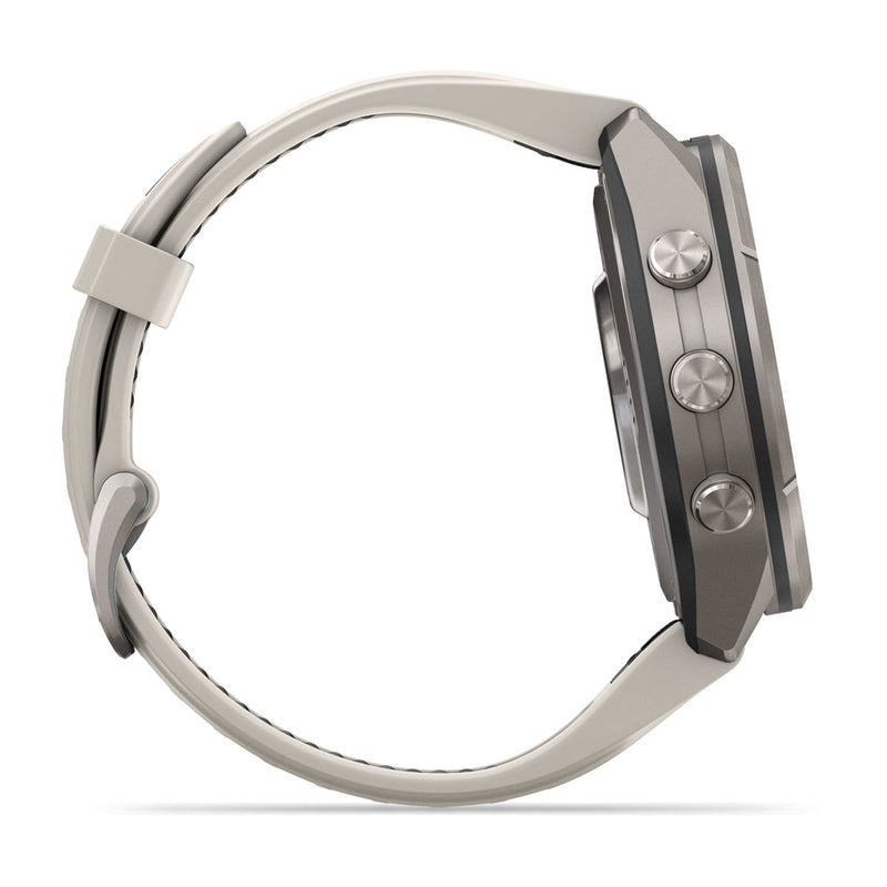 Garmin fēnix 9 Pro – inReach®, 43 mm, Tytanowy z silikonowym paskiem w kolorze Fog Gray / Dark Sandstone