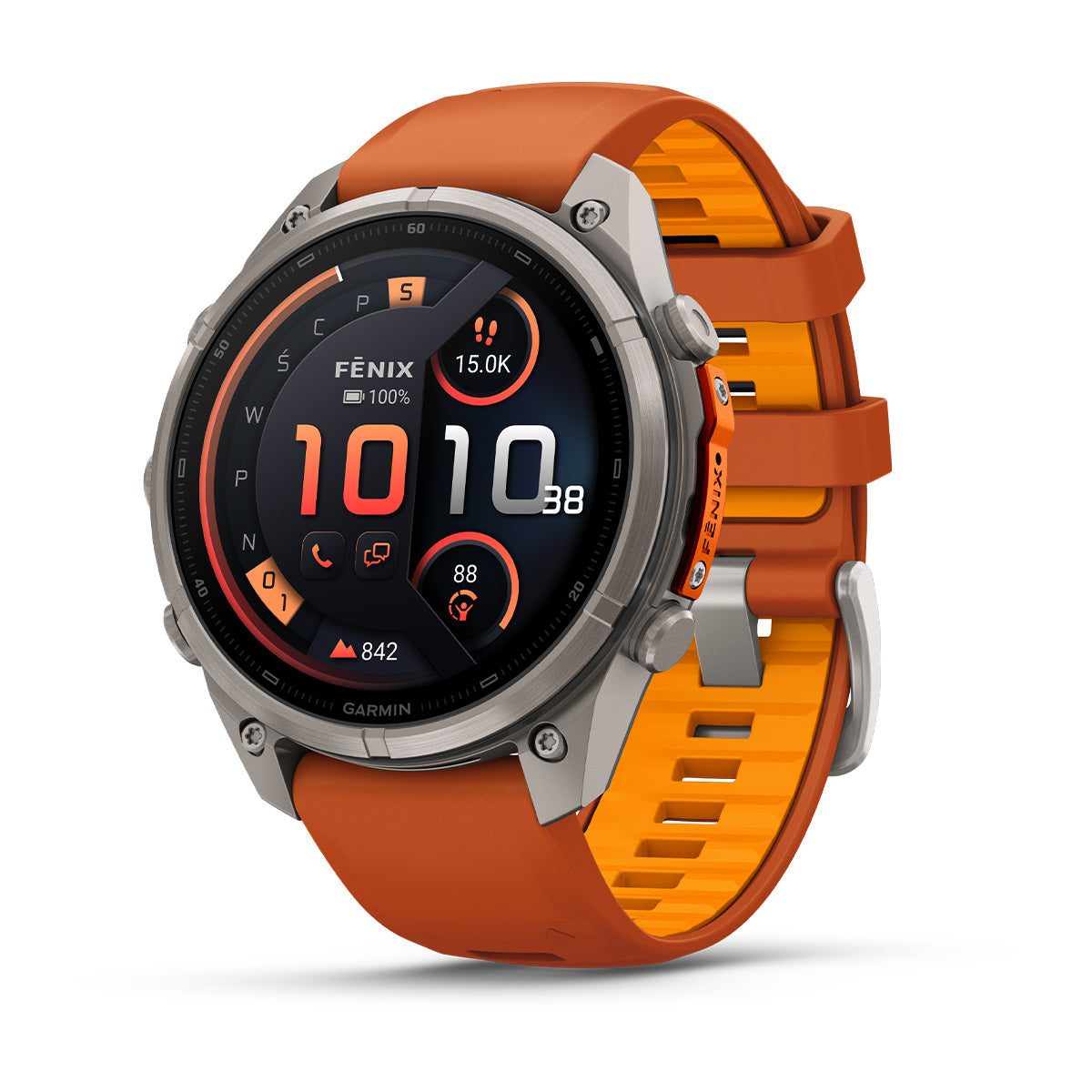 Garmin fēnix 9 Pro – inReach®, 47 mm, Tytanowy z silikonowym paskiem w kolorze Autumn Orange / Spark Orange