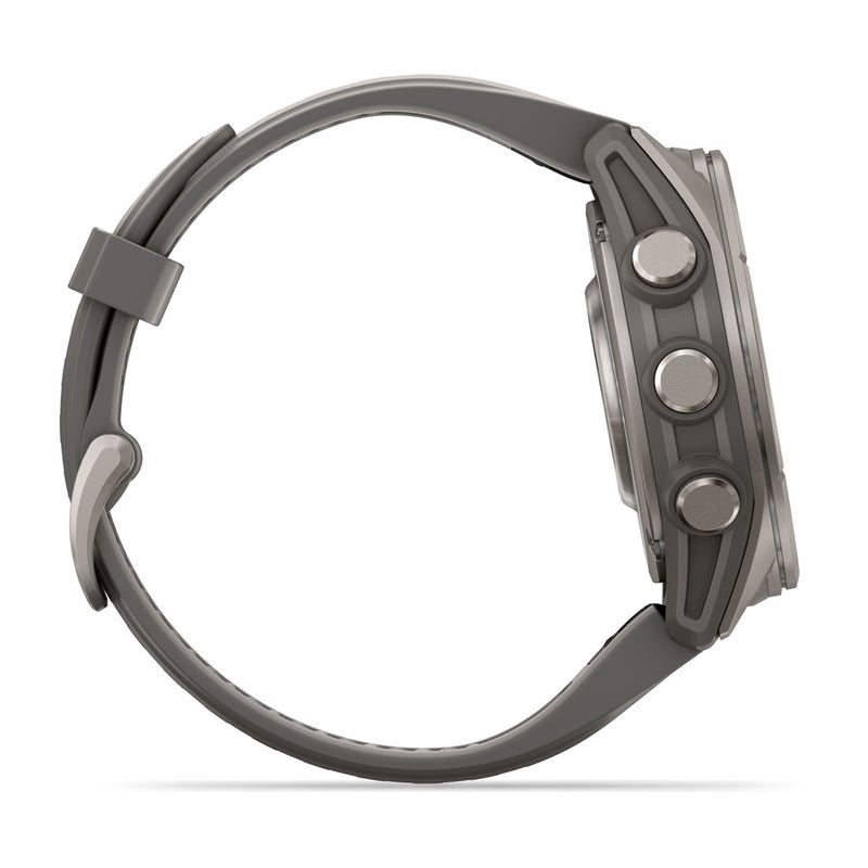 Garmin fēnix 9 – smartwatch, 43 mm, Tytanowy z silikonowym paskiem w kolorze Pebble Gray