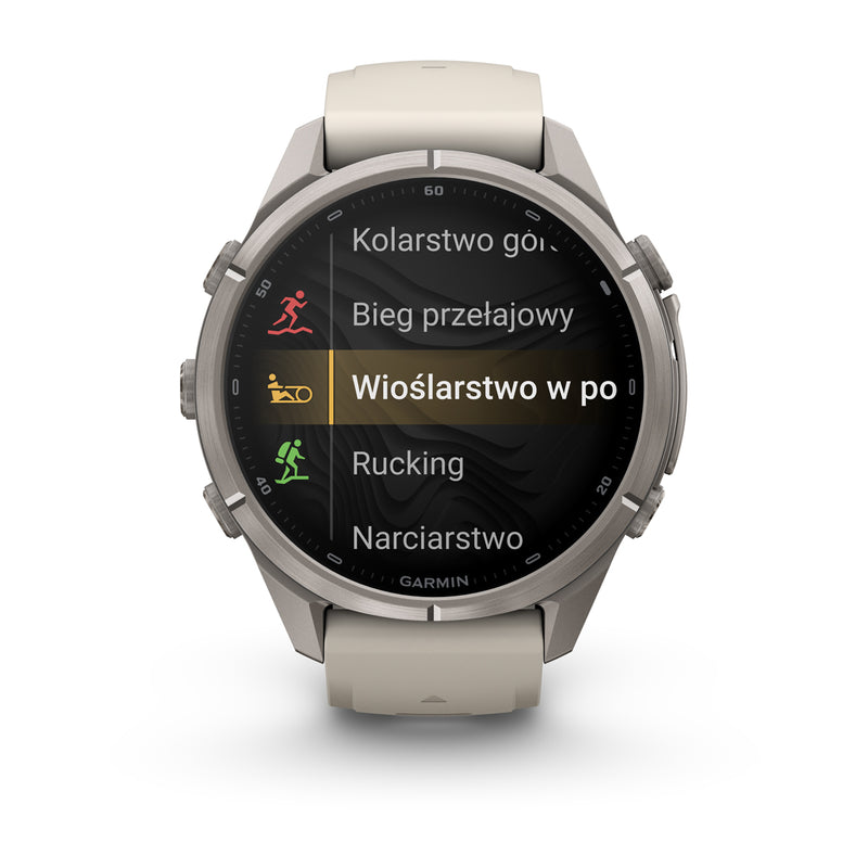 Garmin fēnix 9 Pro – inReach®, 43 mm, Tytanowy z silikonowym paskiem w kolorze Fog Gray / Dark Sandstone