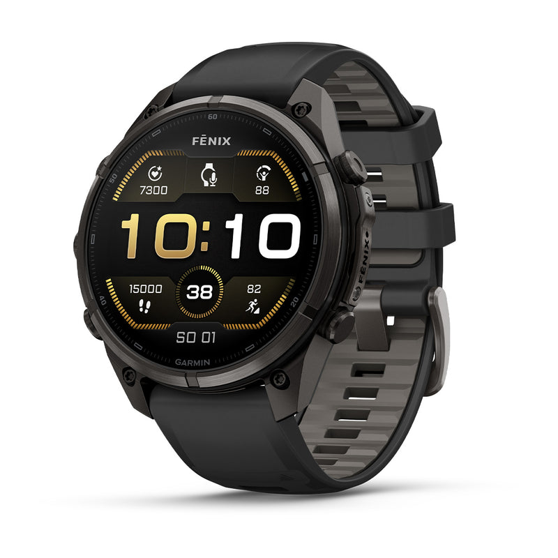 Garmin fēnix® 9 Pro – smartwatch, 47 mm, Tytanowy w kolorze Carbon Gray z powłoką (DLC) z silikonowym paskiem w kolorze Black / Pebble Gray