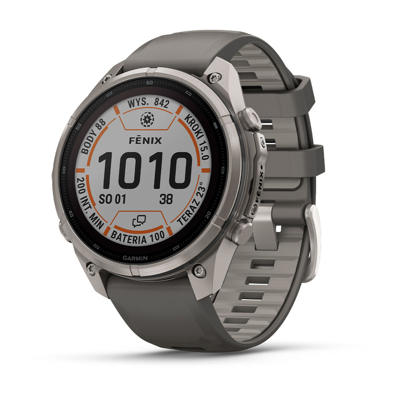 Garmin fēnix 9 Pro Solar– inReach®, 47 mm, Tytanowy z silikonowym paskiem w kolorze Pebble Gray (Kopia)