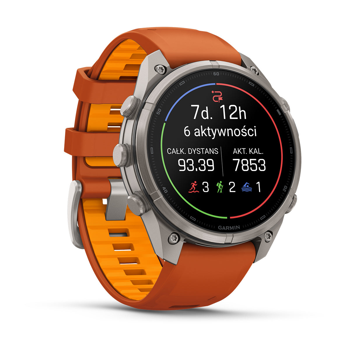 Garmin fēnix 9 Pro – inReach®, 47 mm, Tytanowy z silikonowym paskiem w kolorze Autumn Orange / Spark Orange