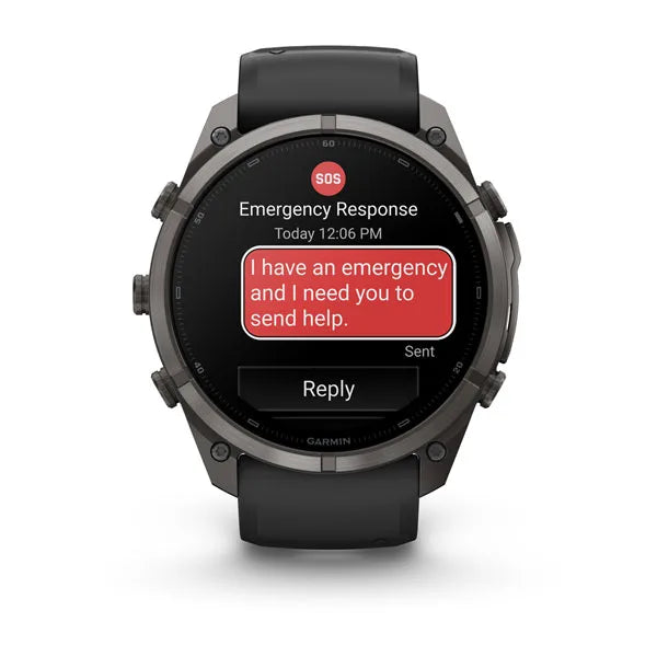 Garmin fēnix® 9 Pro – inReach®, 51 mm, Tytanowy w kolorze Carbon Gray z powłoką (DLC) z silikonowym paskiem w kolorze Black / Pebble Gray