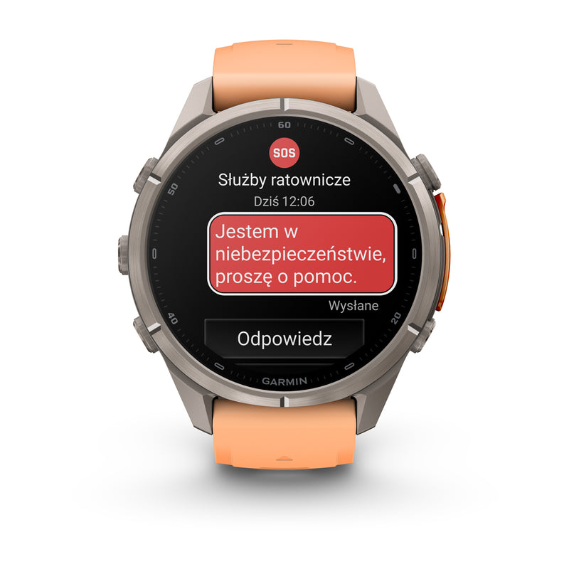 Garmin fēnix 9 Pro – inReach®, 43 mm, Tytanowy z silikonowym paskiem w kolorze Shell Pink / Autumn Orange