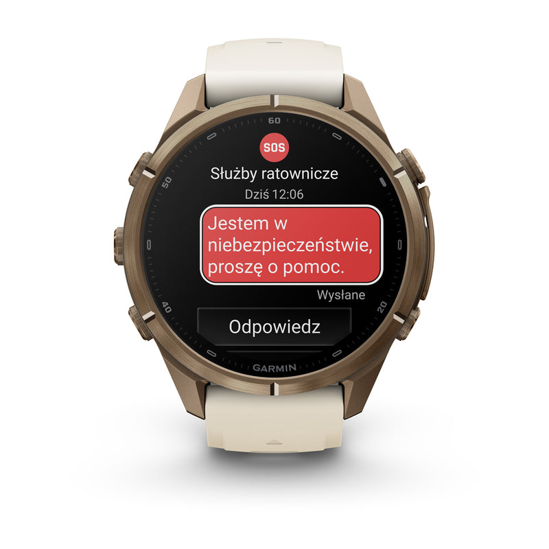 Garmin fēnix 9 Pro – inReach®, 43 mm, Tytanowy w kolorze Autumn Gold z silikonowym paskiem w kolorze Cream / French Gray