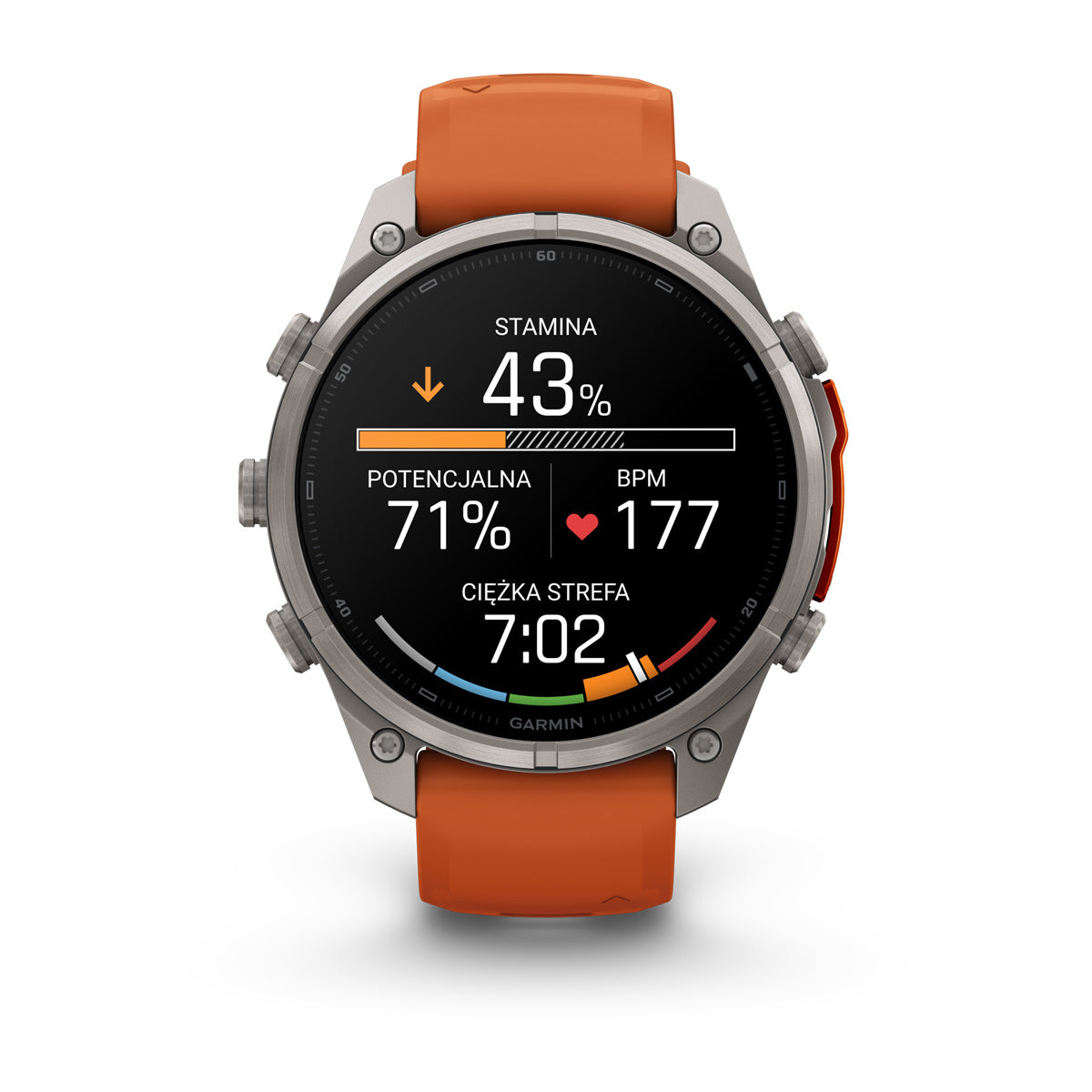 Garmin fēnix 9 Pro – inReach®, 47 mm, Tytanowy z silikonowym paskiem w kolorze Autumn Orange / Spark Orange