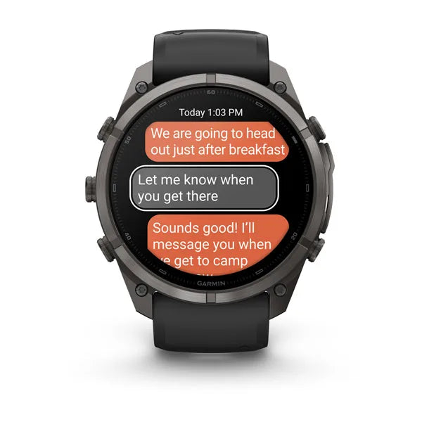 Garmin fēnix® 9 Pro – inReach®, 51 mm, Tytanowy w kolorze Carbon Gray z powłoką (DLC) z silikonowym paskiem w kolorze Black / Pebble Gray