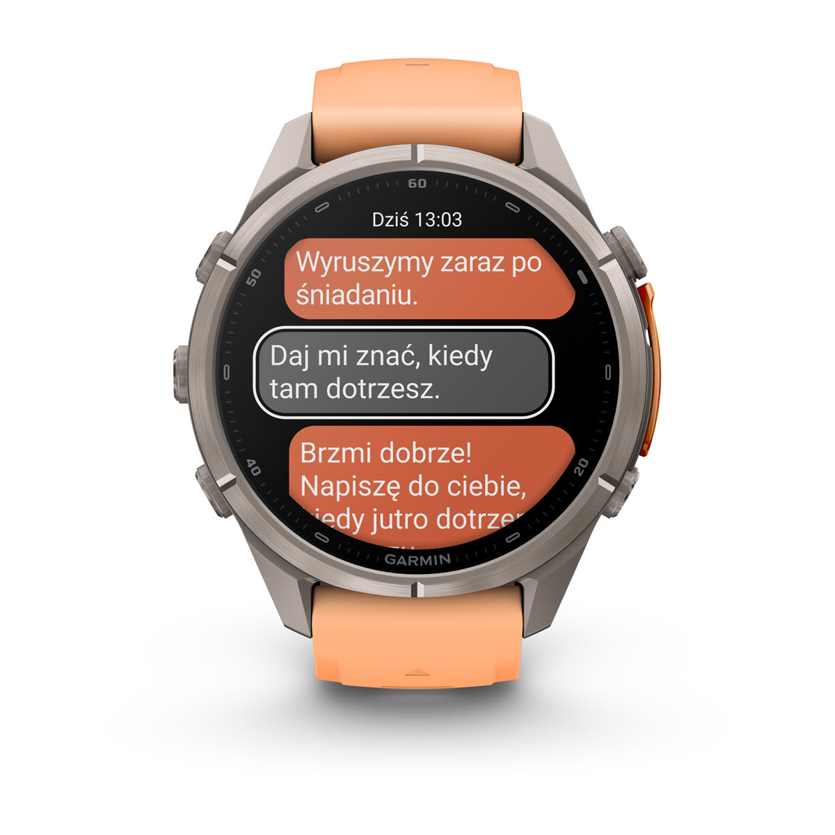 Garmin fēnix 9 Pro – inReach®, 43 mm, Tytanowy z silikonowym paskiem w kolorze Shell Pink / Autumn Orange