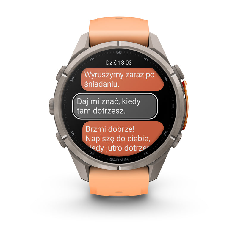 Garmin fēnix 9 Pro – inReach®, 43 mm, Tytanowy z silikonowym paskiem w kolorze Shell Pink / Autumn Orange