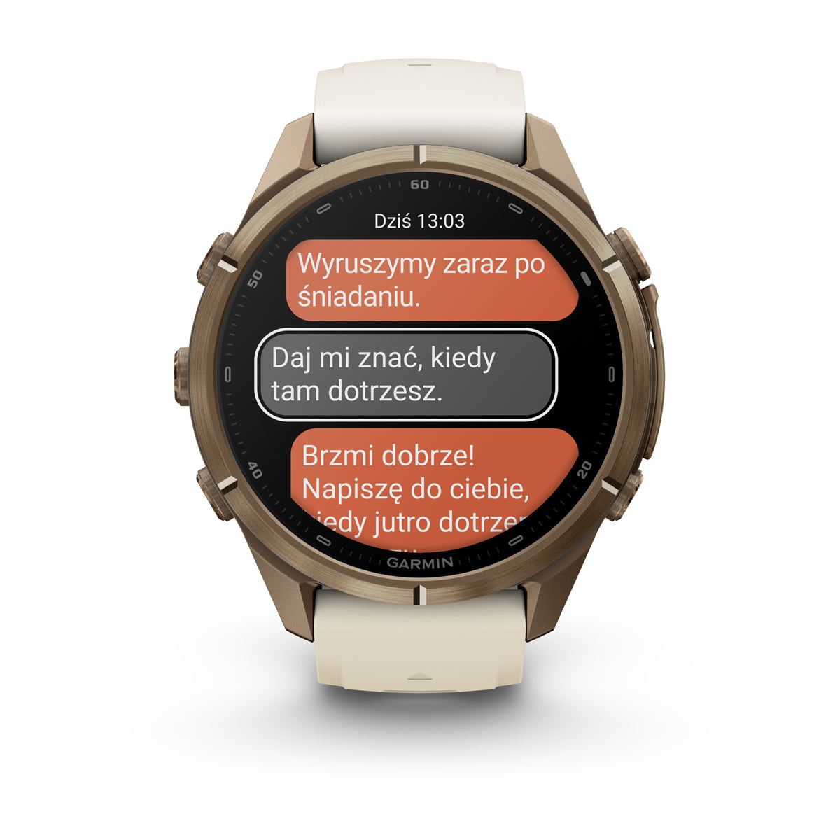 Garmin fēnix 9 Pro – inReach®, 43 mm, Tytanowy w kolorze Autumn Gold z silikonowym paskiem w kolorze Cream / French Gray