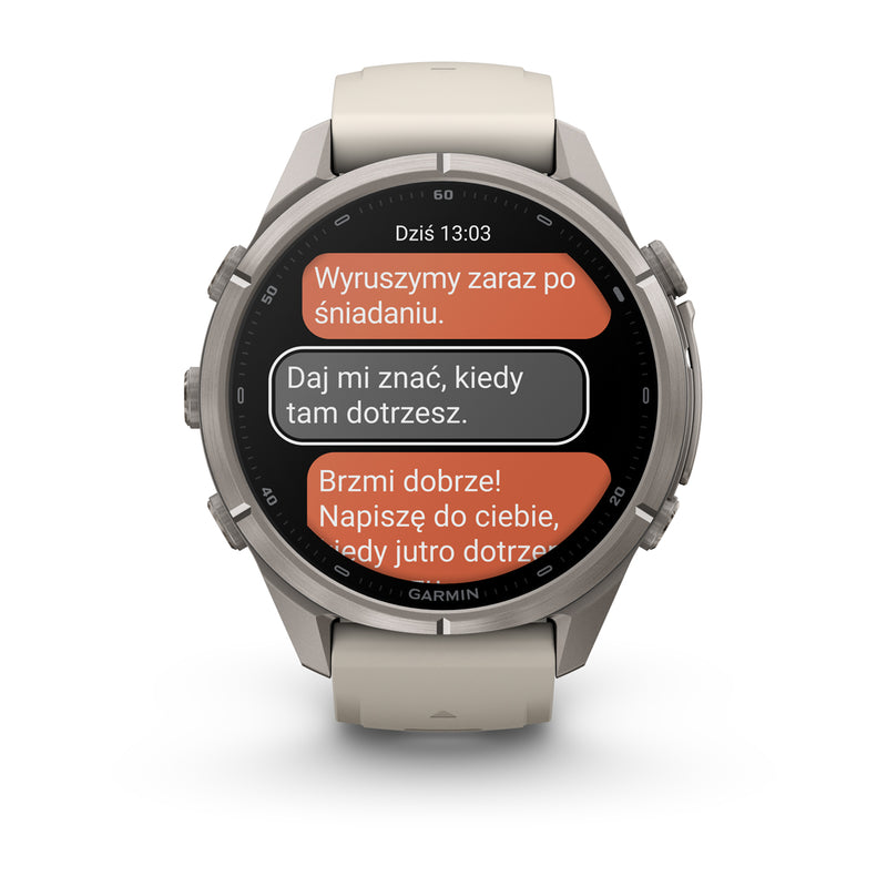 Garmin fēnix 9 Pro – inReach®, 43 mm, Tytanowy z silikonowym paskiem w kolorze Fog Gray / Dark Sandstone