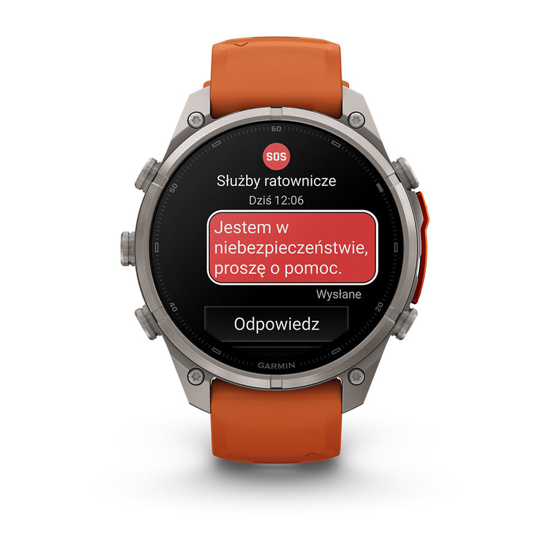 Garmin fēnix 9 Pro – inReach®, 47 mm, Tytanowy z silikonowym paskiem w kolorze Autumn Orange / Spark Orange