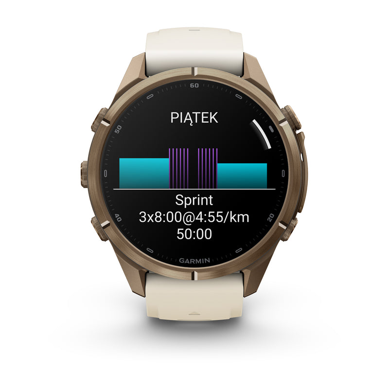 Garmin fēnix® 9 Pro – smartwatch, 43 mm, Tytanowy w kolorze Autumn Gold z silikonowym paskiem w kolorze Cream / French Gray