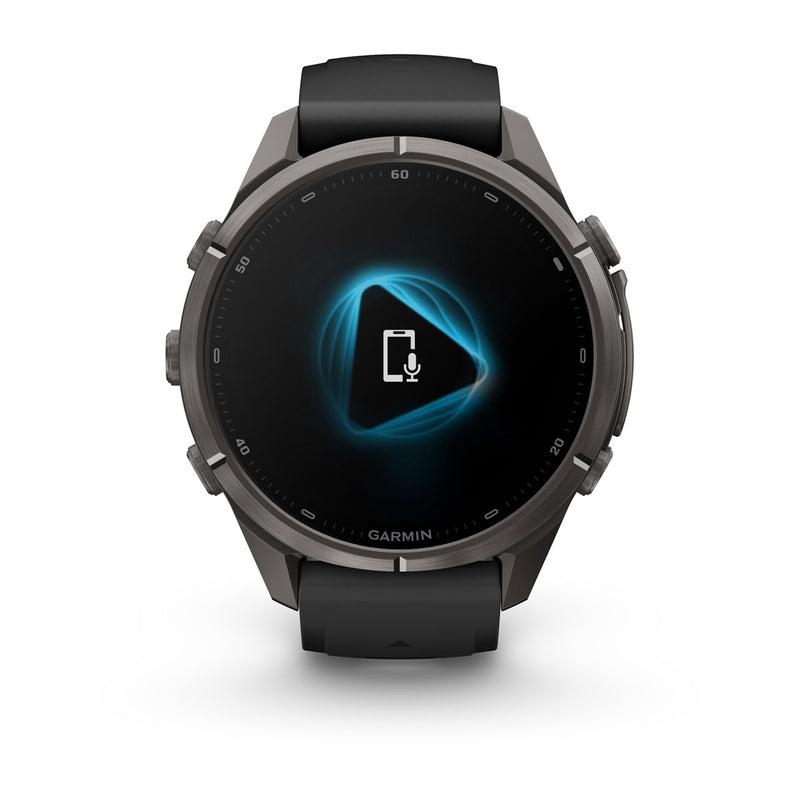 Garmin fēnix 9 Pro – inReach®, 43 mm, Tytanowy w kolorze Carbon Gray z powłoką (DLC) z silikonowym paskiem w kolorze Black / Pebble Gray