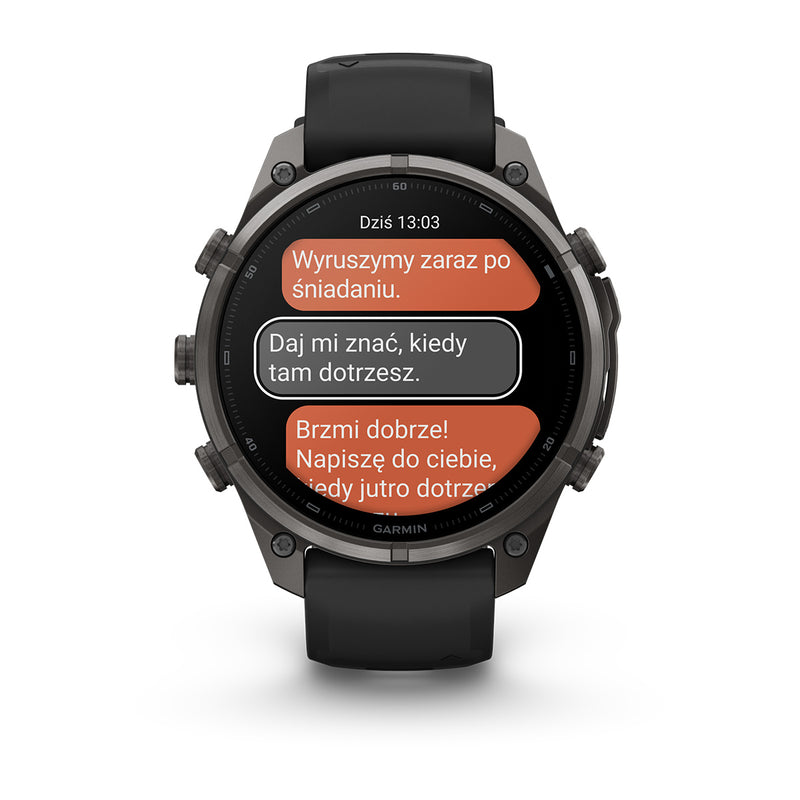 Garmin fēnix 9 Pro – inReach®, 47 mm, Tytanowy w kolorze Carbon Gray z powłoką (DLC) z silikonowym paskiem w kolorze Black / Pebble Gray