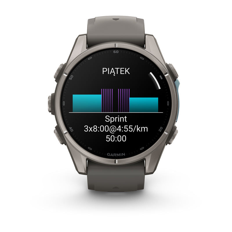 Garmin fēnix 9 – smartwatch, 43 mm, Tytanowy z silikonowym paskiem w kolorze Pebble Gray