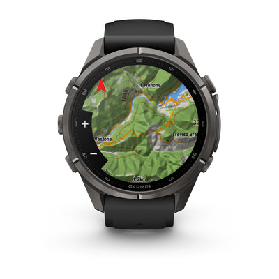 Garmin fēnix 9 Pro – inReach®, 43 mm, Tytanowy w kolorze Carbon Gray z powłoką (DLC) z silikonowym paskiem w kolorze Black / Pebble Gray