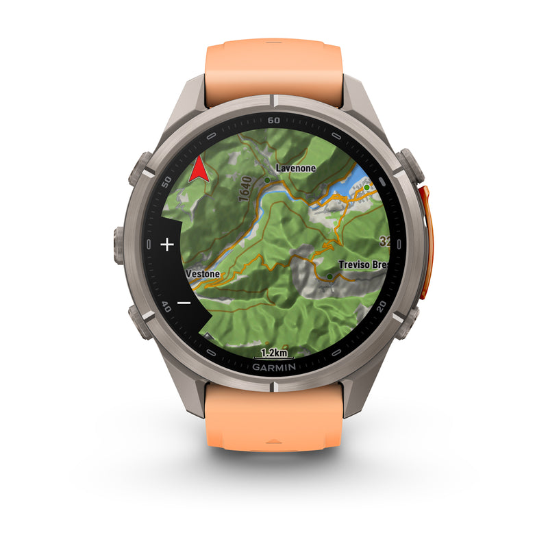Garmin fēnix 9 Pro – inReach®, 43 mm, Tytanowy z silikonowym paskiem w kolorze Shell Pink / Autumn Orange