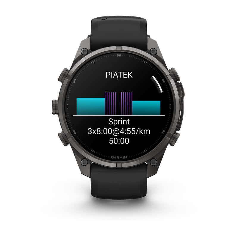 Garmin fēnix® 9 Pro – smartwatch, 47 mm, Tytanowy w kolorze Carbon Gray z powłoką (DLC) z silikonowym paskiem w kolorze Black / Pebble Gray