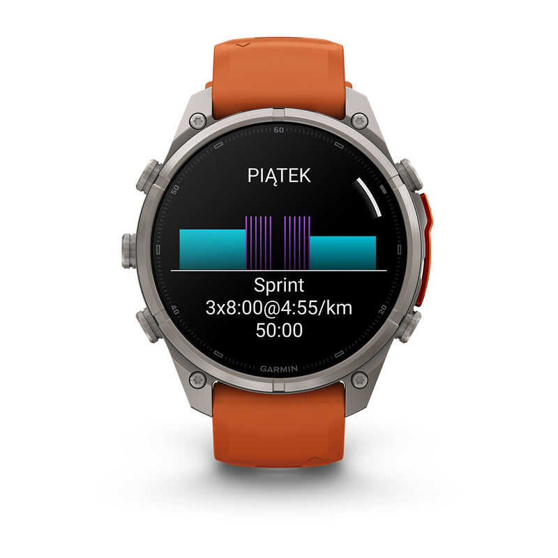 Garmin fēnix 9 Pro – inReach®, 47 mm, Tytanowy z silikonowym paskiem w kolorze Autumn Orange / Spark Orange