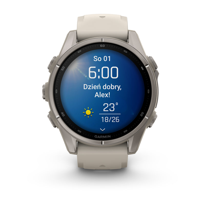 Garmin fēnix 9 – smartwatch, 43 mm, Tytanowy z silikonowym paskiem w kolorze French Gray