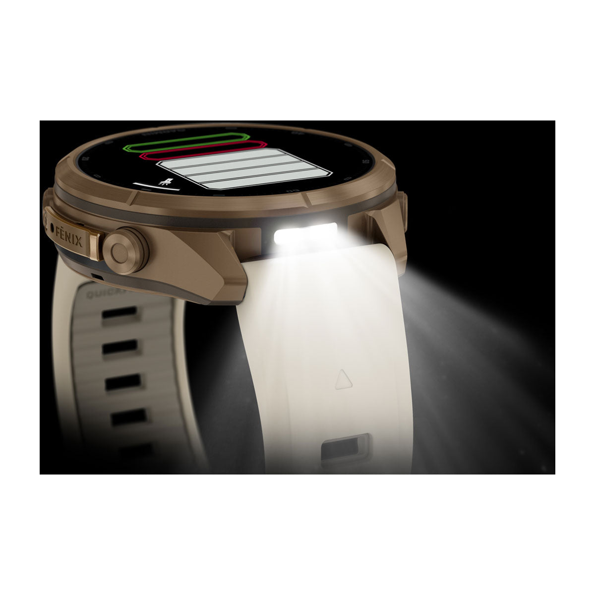 Garmin fēnix 9 Pro – inReach®, 43 mm, Tytanowy w kolorze Autumn Gold z silikonowym paskiem w kolorze Cream / French Gray