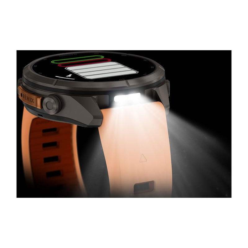 Garmin fēnix 9 Pro – inReach®, 43 mm, Tytanowy z silikonowym paskiem w kolorze Shell Pink / Autumn Orange