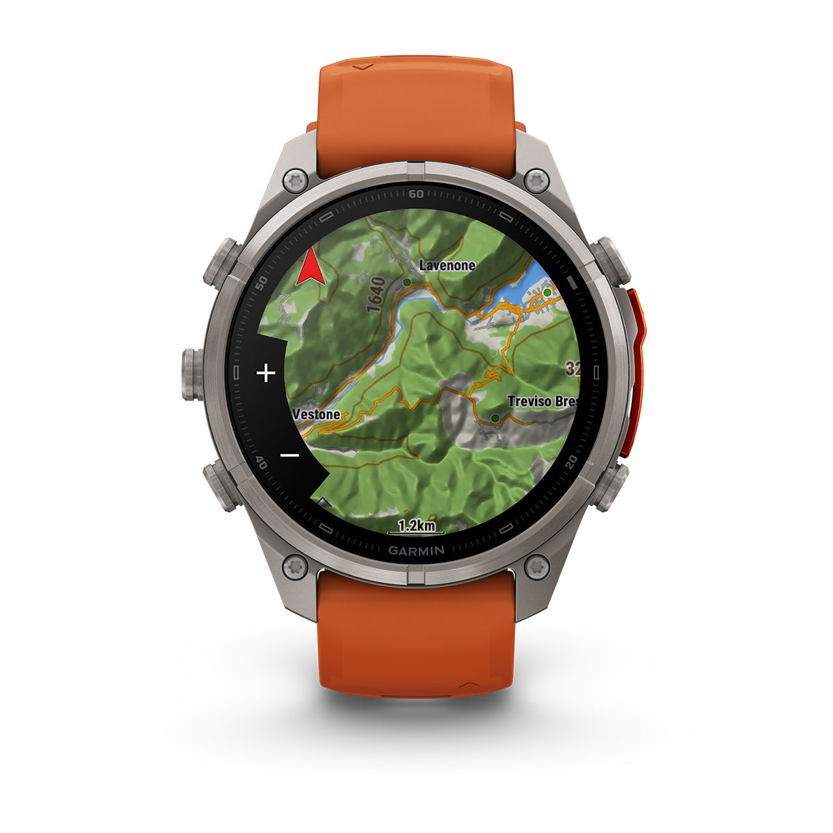 Garmin fēnix 9 Pro – inReach®, 47 mm, Tytanowy z silikonowym paskiem w kolorze Autumn Orange / Spark Orange