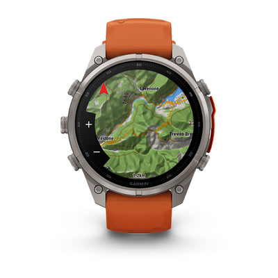 Garmin fēnix 9 Pro – inReach®, 47 mm, Tytanowy z silikonowym paskiem w kolorze Autumn Orange / Spark Orange