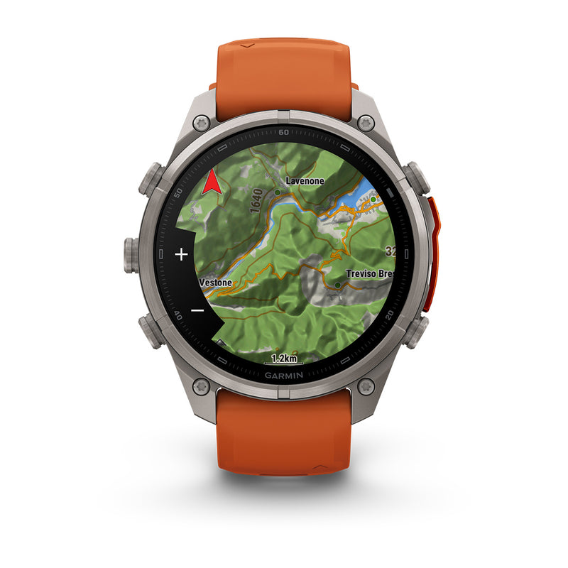 Garmin fēnix 9 Pro – inReach®, 47 mm, Tytanowy z silikonowym paskiem w kolorze Autumn Orange / Spark Orange