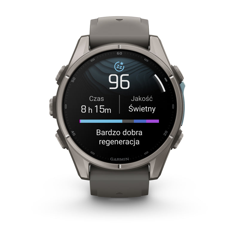 Garmin fēnix 9 – smartwatch, 43 mm, Tytanowy z silikonowym paskiem w kolorze Pebble Gray