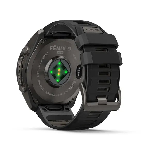 Garmin fēnix® 9 Pro – inReach®, 51 mm, Tytanowy w kolorze Carbon Gray z powłoką (DLC) z silikonowym paskiem w kolorze Black / Pebble Gray
