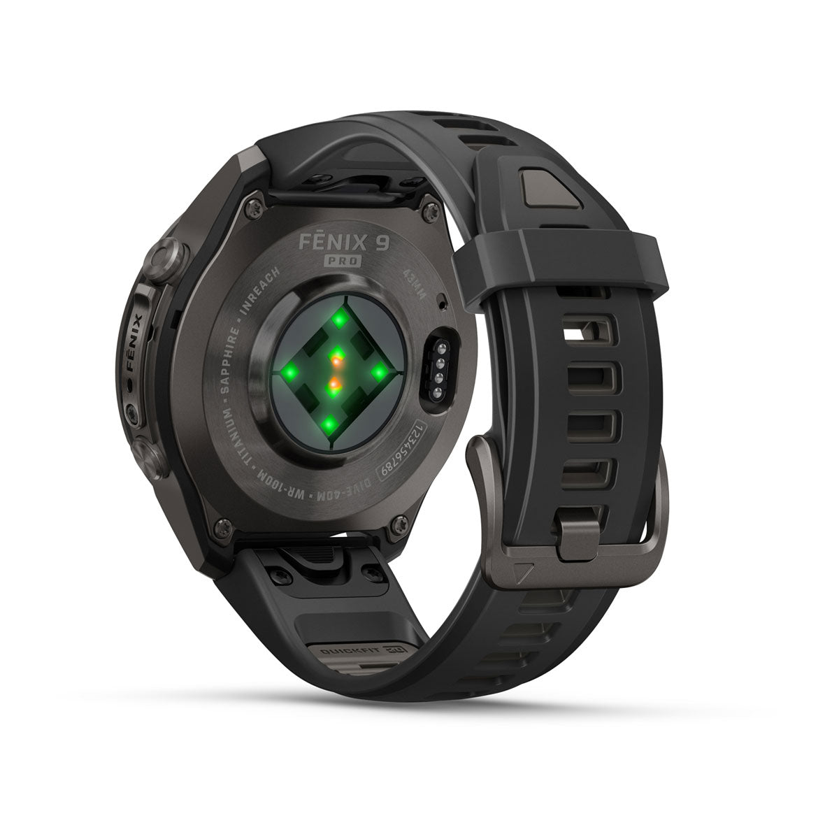 Garmin fēnix 9 Pro – inReach®, 43 mm, Tytanowy w kolorze Carbon Gray z powłoką (DLC) z silikonowym paskiem w kolorze Black / Pebble Gray