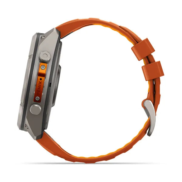 Garmin fēnix 9 Pro – inReach®, 51 mm, Tytanowy z silikonowym paskiem w kolorze Autumn Orange / Spark Orange