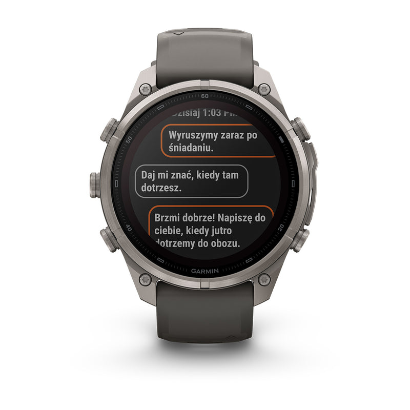 Garmin fēnix 9 Pro Solar– inReach®, 47 mm, Tytanowy z silikonowym paskiem w kolorze Pebble Gray (Kopia)