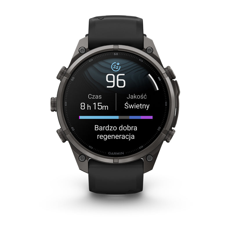 Garmin fēnix 9 Pro – inReach®, 47 mm, Tytanowy w kolorze Carbon Gray z powłoką (DLC) z silikonowym paskiem w kolorze Black / Pebble Gray